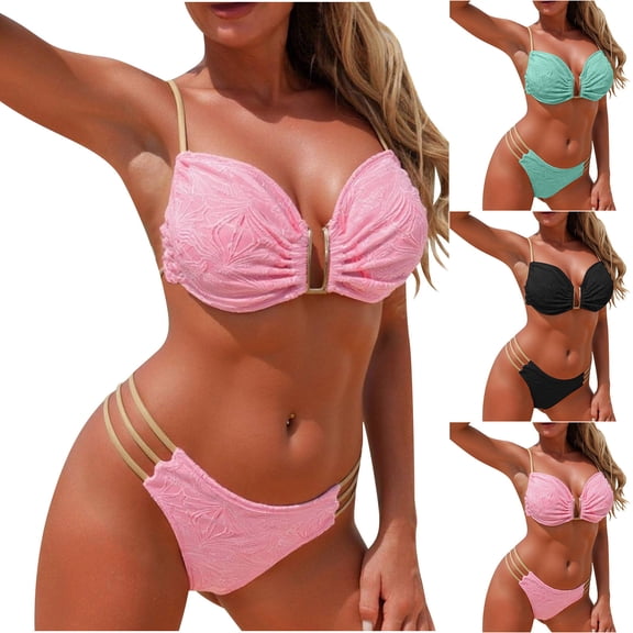 uublik Women's Swimsuit Tankini Two Piece Swimsuit High Waisted V Neck Bikini Sets Adjustable Spaghetti Straps Bathing Suit Pink