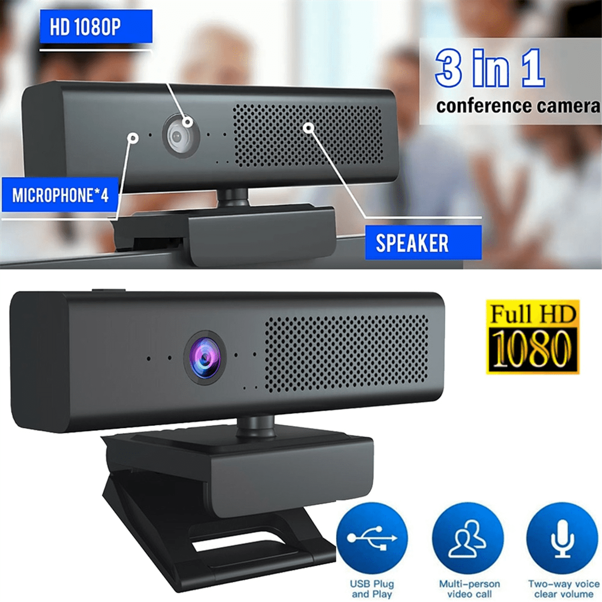 1080P USB Webcam Computer Camera with HiFi Speaker Microphone Computer Camera Video Conference Camera for PC Laptop
