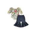 thumbnail image 1 of xiaxaixu Baby Girl Outfits, Floral Print Ruffle  Romper and Flare Pants, 1 of 9