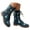Blue, variant on Combat Boots for Women Ethnic Vintage Flower Mid Calf Booties Lace up Casual Riding Ankle Boot