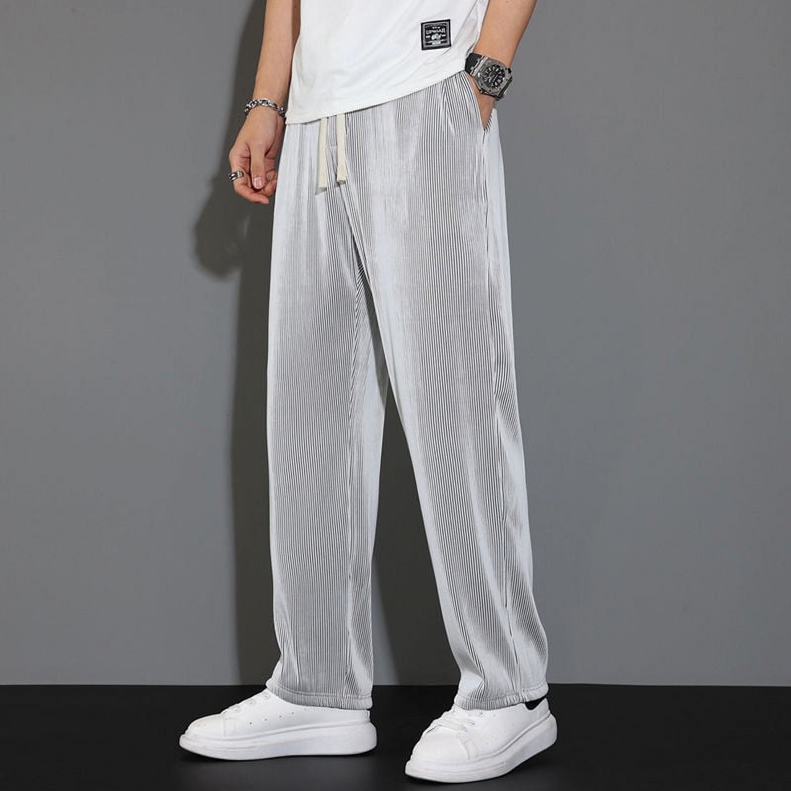 Men's Ice Silk Dress Pants Elastic Waist Slim Fit Casual