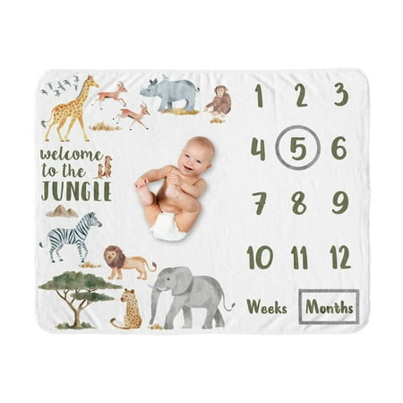 UPC: 0846480094180 | Jungle Fleece Milestone Baby Blanket Boy or Girl by Sweet Jojo Designs