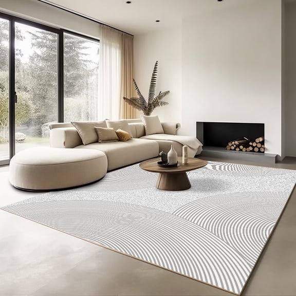 EverBrioly Modern Geometric Wave Line Area Rug, Low Pile Non-Slip Decorative Carpet for Living Room, Bedroom, Dining Room, Stain-Resistant Indoor Farmhouse Rug