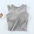 thumbnail image 4 of LYEAA Tank Tops for Women with Built in Bra Cropped Sleeveless Crew Neck Padded Basic Summer Casual Undershirt Solid Beach Fashion Pullover Vest Breathable Soft Loungewear Going Out Clothes Gray L, 4 of 5