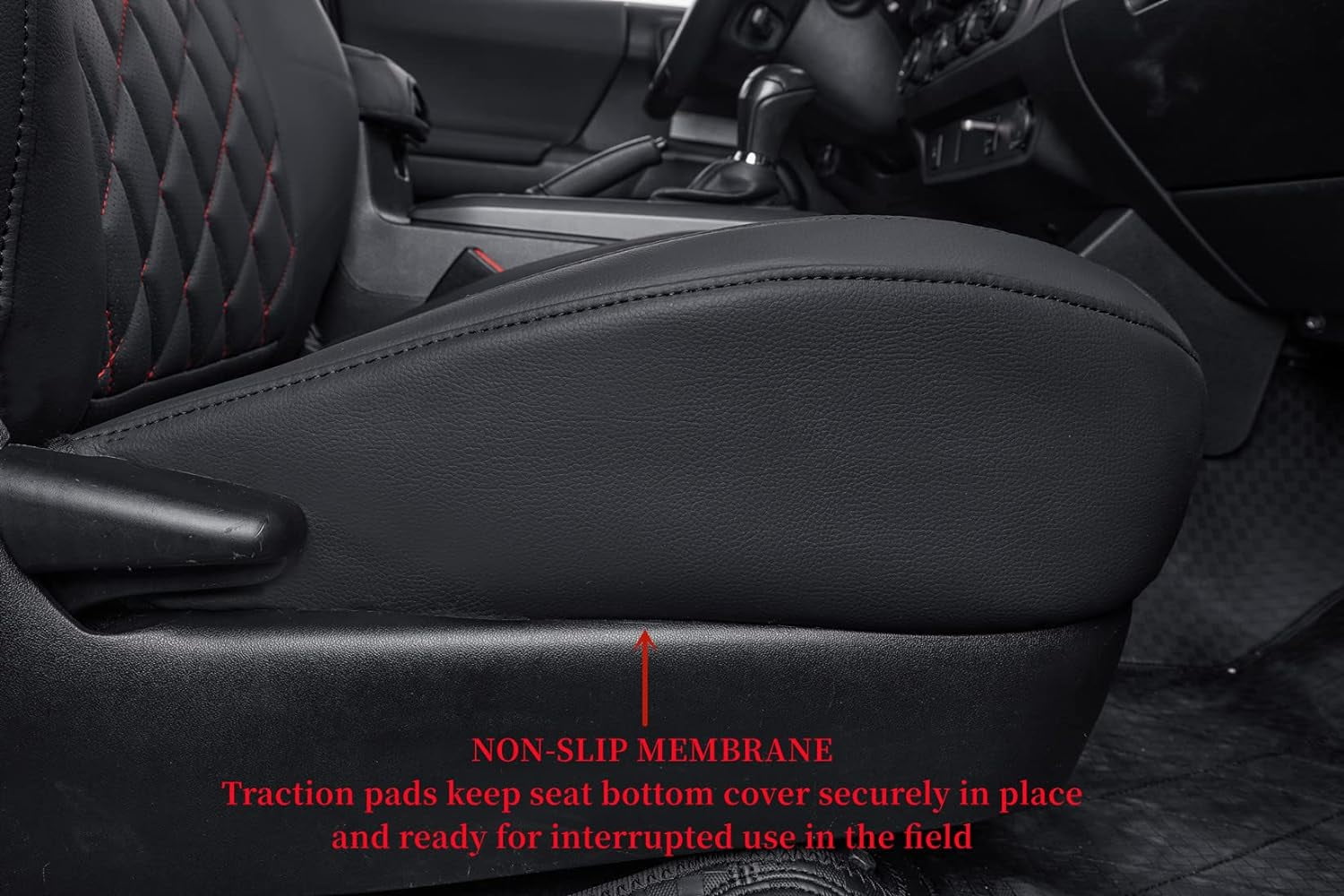 coverdream 2nd Gen Tacoma Seat Covers Custom Fit for 2012-2015 Toyota Tacoma Double Cab/Crew Cab Base (Regular Seats) - Breathable Leather (Full Set, Black/Red)