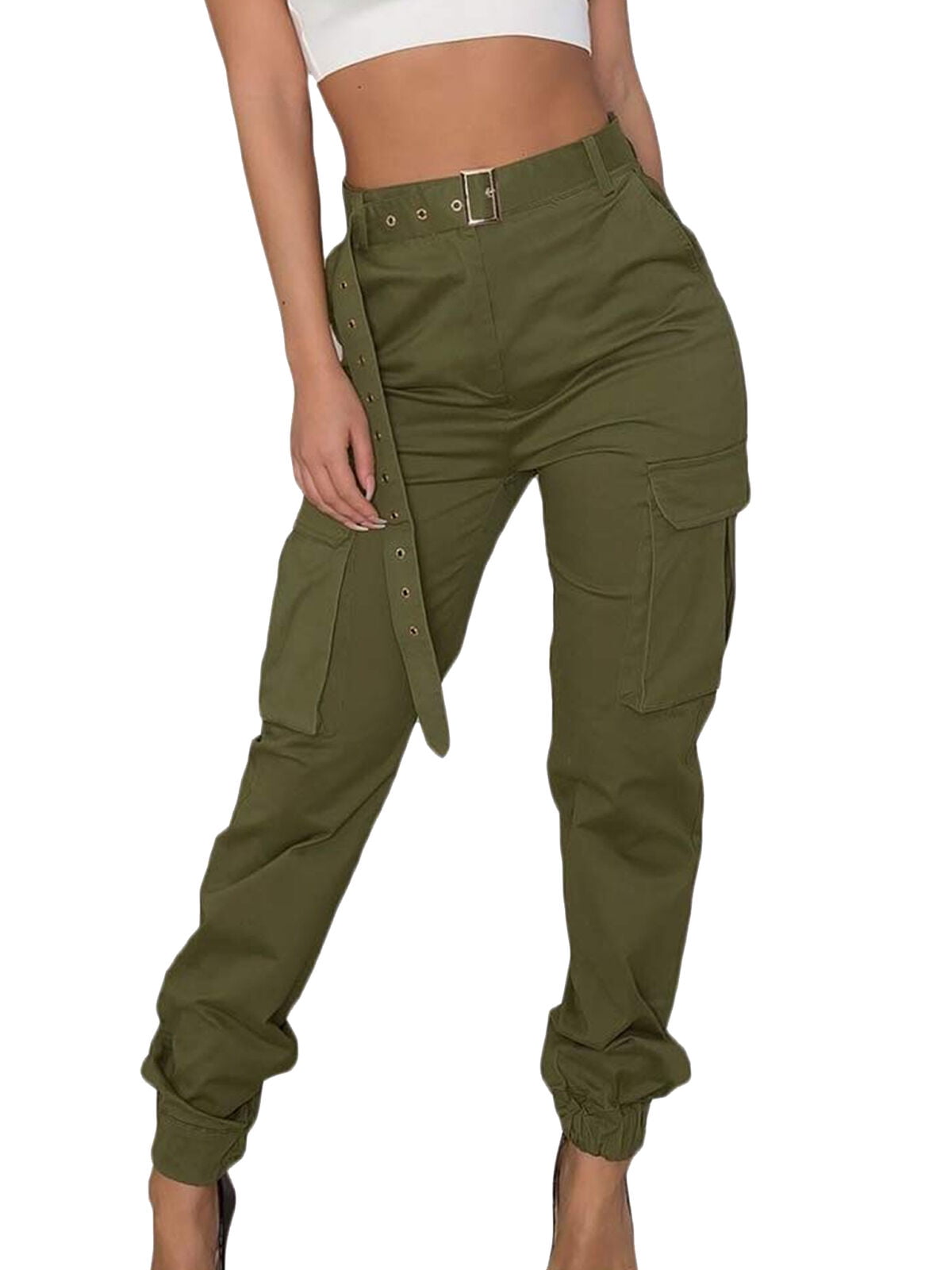wsevypo Women Sports Casual High Waist Military Combat Loose Fit Cargo ...