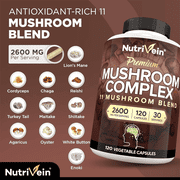 Nutrivein Mushroom Complex Supplement Cordyceps Capsules - 2600mg - 120 Capsules