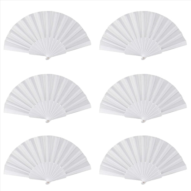 6X Ventilador De Mano Plegable De Plastico Y Tela Para Senoras Y Hombres