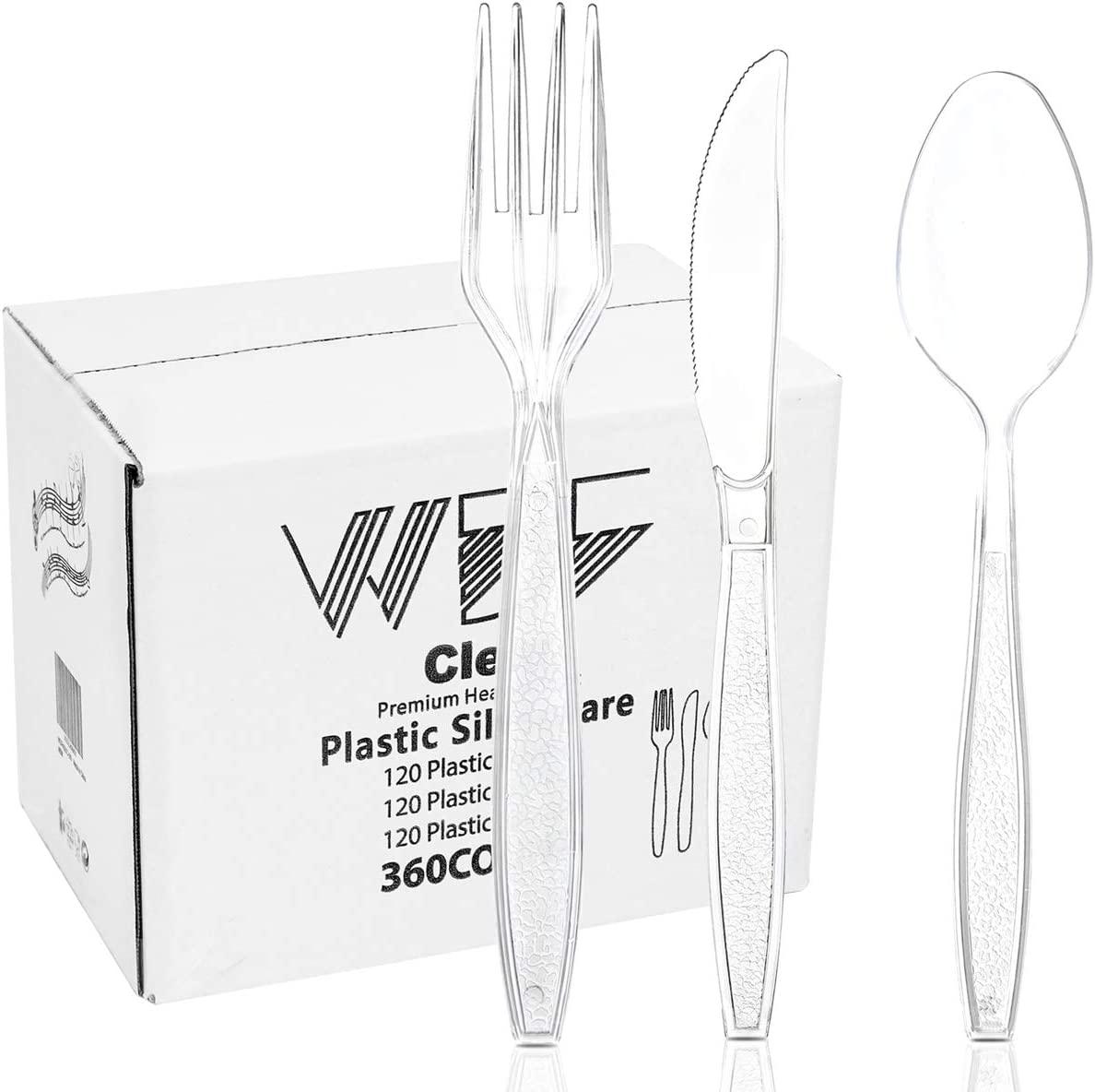 360Pieces Clear Plastic Silverware Disposable Clear Plastic Cutlery Heavyweight Plastic