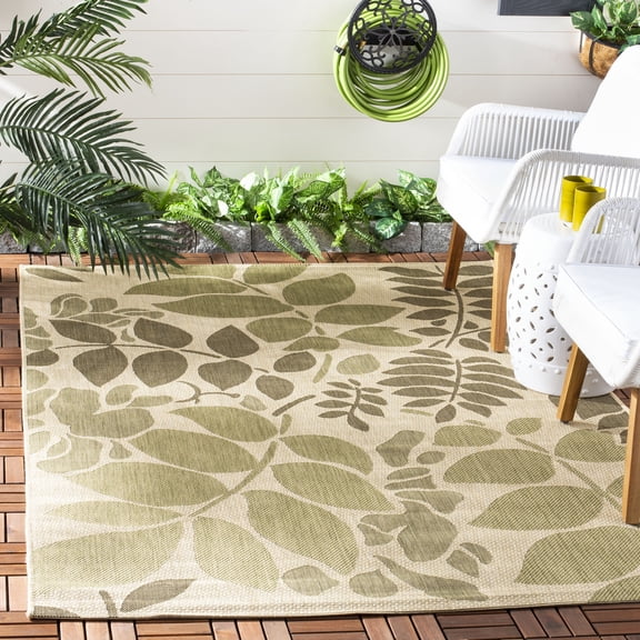 Safavieh Courtyard August Floral Indoor/Outdoor Area Rug, Cream/Green, 5'3" x 7'7"