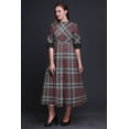 thumbnail image 4 of Bimba Robe à Carreaux Imprimée pour Femmes Manches Retroussables Col Mandarin Chemise Boutonnée-Petite, 4 of 5