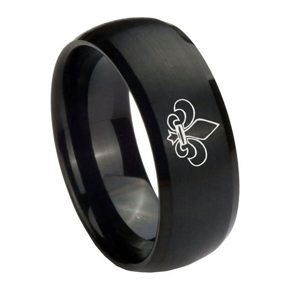 Tungsten Fleur De Lis 8mm Brushed Black Dome Polished Men Ring