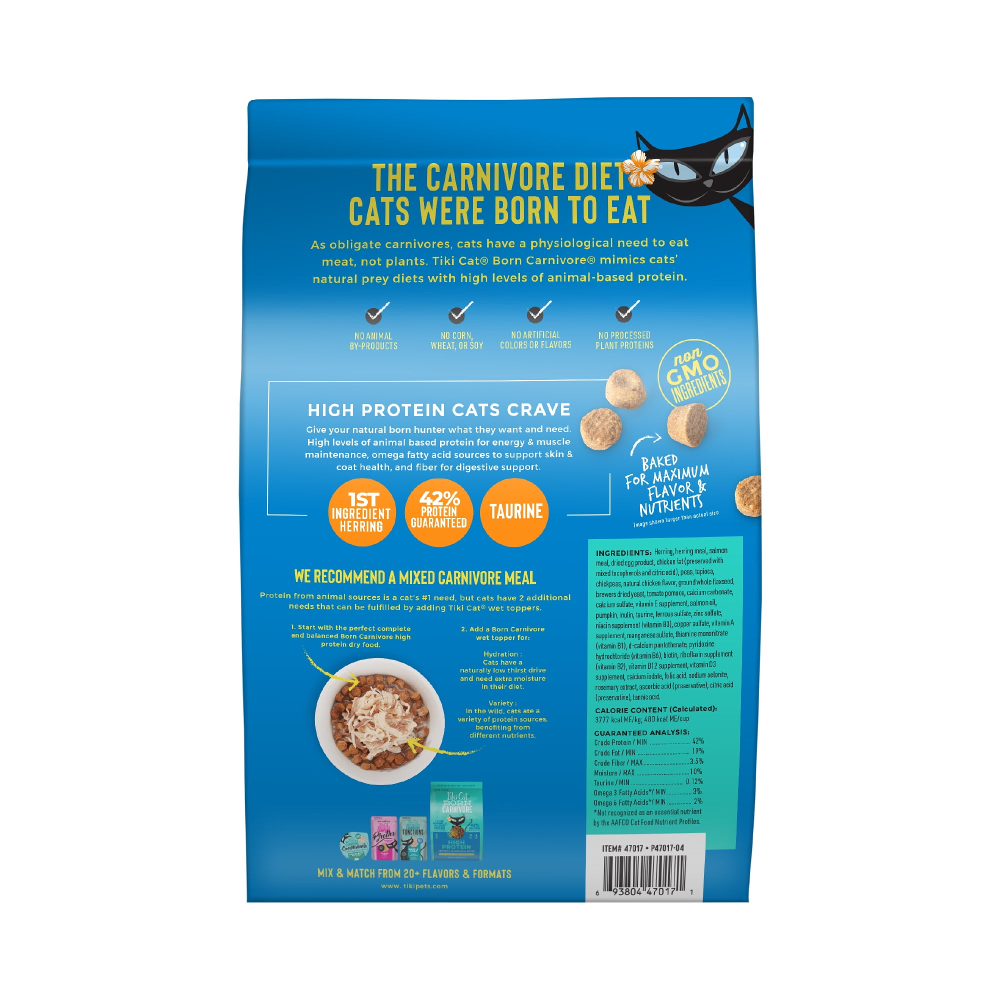 Tiki Cat Born Carnivore High Protein Dry Cat Food, Herring & Salmon Meal, 2.8 lbs. Bag