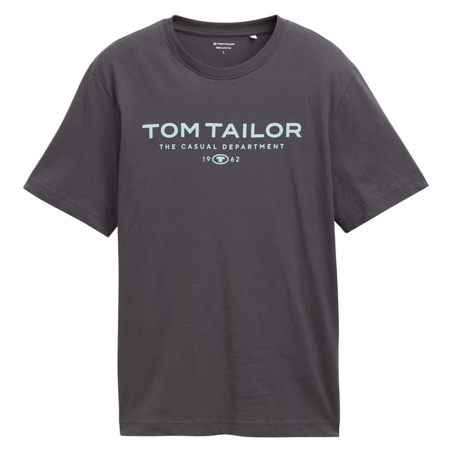 TOM TAILOR Camiseta para hombre - camiseta estampada, cuello redondo, corte recto, algodón Gris 2XL (XX-Large)