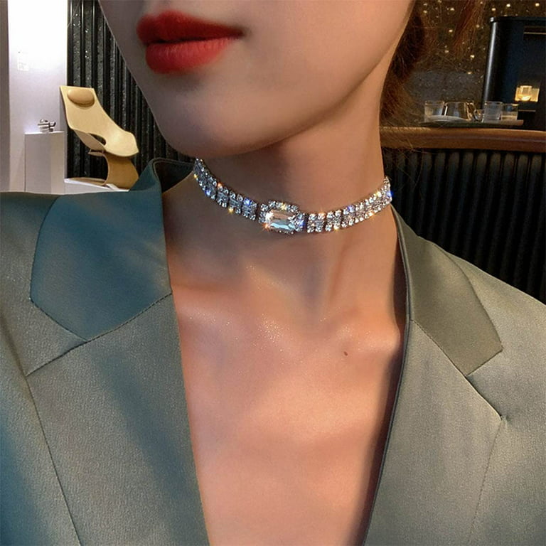 Ledelse excentrisk have tillid Rhinestone Choker Necklace Sparkly Crystal Necklces Silver Row Chokers  Party Prom Fashion Tennis Chain Jewelry for Women and Girls - Walmart.com