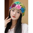 thumbnail image 4 of YooGuoGuo Crochet Beanie Hat for Women Men Y2k Floral Boho Knitted Beanie Cotton Flower Patterned Slouchy Skull Cap Lace Head Wrap, 4 of 8