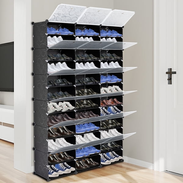 12 Tiers Shoes Organizer Storage Shelf for 72 Pairs Shoes Boots, 36 Cubes  DIY Portable Plastic Shoe Rack with Doors for Entryway, Closet, Garage,  Bedroom,Cloakroom 