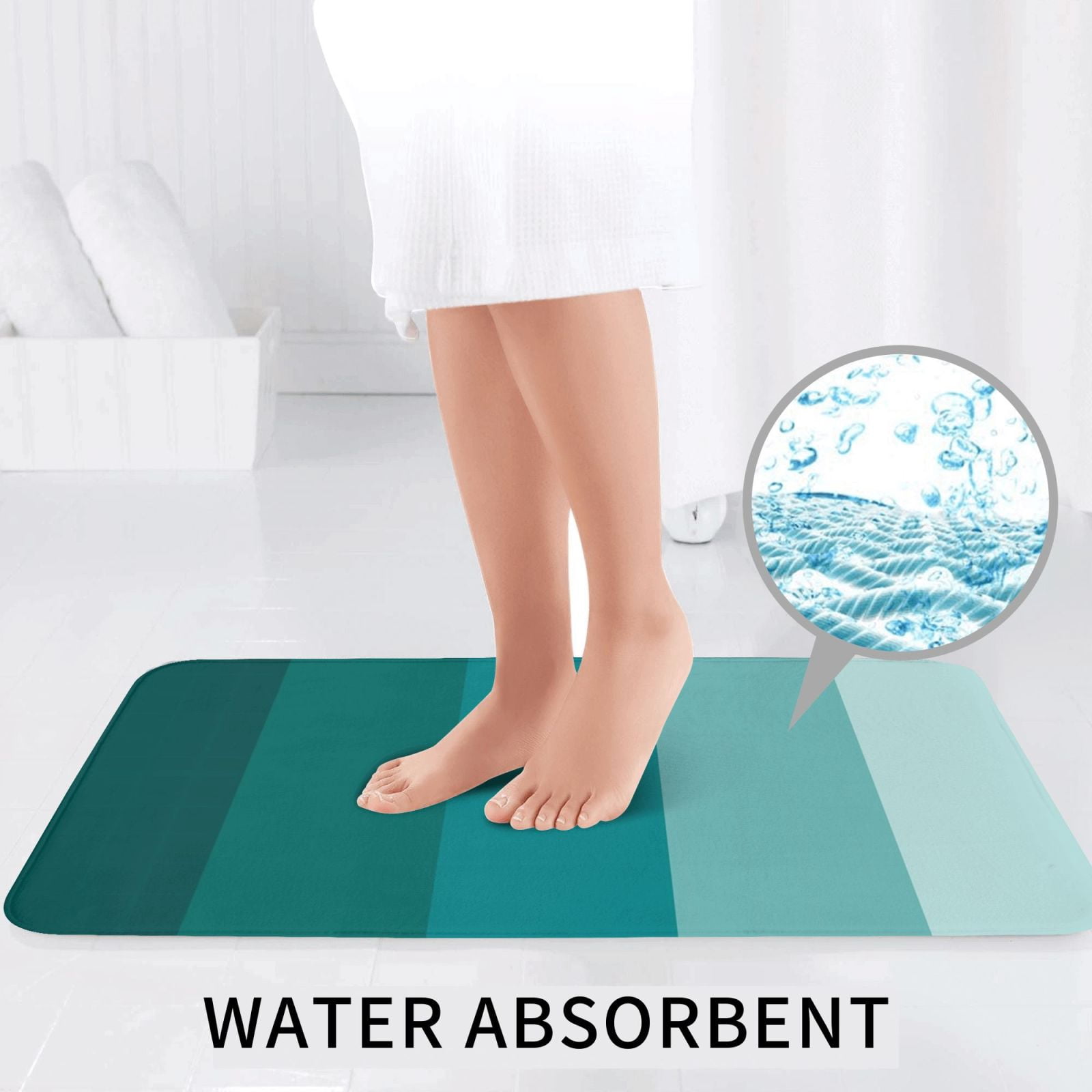 Bathroom Rugs Sets 3 Piece - Teal Color Absorbent Non Slip Bath Mats, U-Shape Toilet Lid Cover, Contour Mat, Soft Washable Shower Mats Bath Rug Mat for Bathroom Tub Toilet