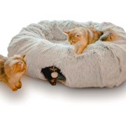 Extra Large Cat Tunnel Bed for Indoor Cats Peekaboo Cat Cave Donut with Center Mat