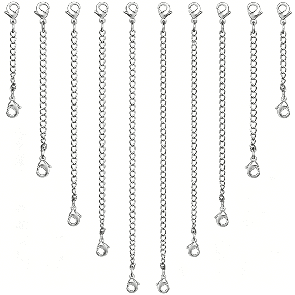 DESIGNICE Necklace Extender 10Pcs Chain Extenders for Necklaces Bracelet, Silver Plated Stainless Steel Extension Chain for Women Jewelry Making