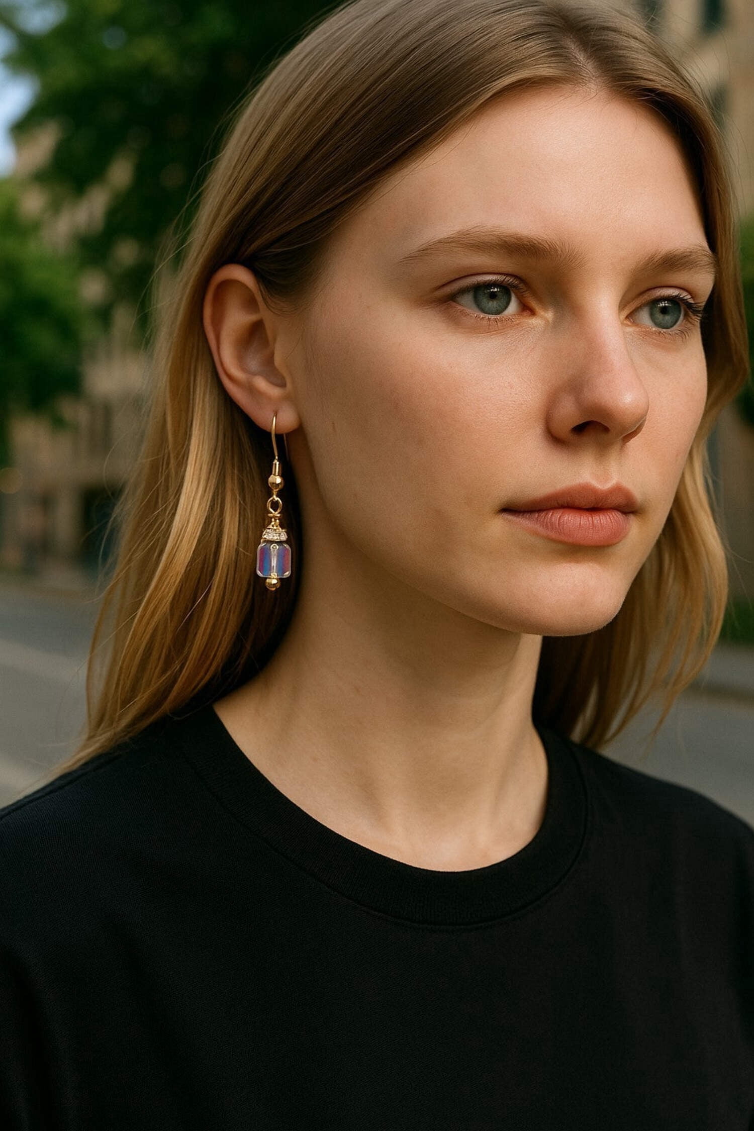 Crystal Cube Drop Earrings | Topaz, Light Yellow  Clear Accents