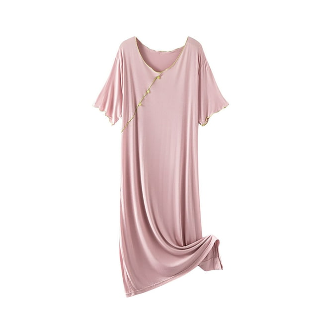Longues Chemises de Nuit pour Femmes, Robe Longue à Bretelles pour Femmes de Couleur Unie avec Coussinet de Poitrine, Pyjama à Bonnets Fixes Intégrés, Longue Robe de Pyjama