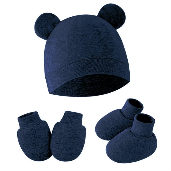 Baby Hat, Gloves and Socks Set Cotton Headwear Anti-grab Mittens and Foot Cover for Boys Girls