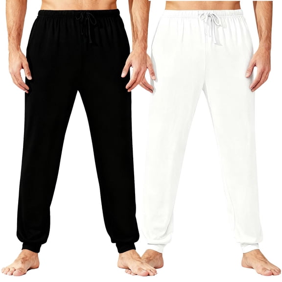 FRSASU Men's Cotton Pajama Pants Soft Sleep Lounge Pants with Pockets & Drawstring Sleepwear PJ Bottoms for Men White