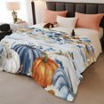 thumbnail image 2 of Orange Blue Pumpkins Fall Throw Blanket,Flannel Fleece Blanket with Striped Design for Couch,Thanksgiving Floral Eucalyptus Soft Breathable All Season Plush Blankets for Sofa Office Car Seat 40"x60", 2 of 9