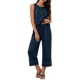 thumbnail image 2 of Mifsaly Two Piece Vacation Sets for Women Tank Top and Wide Leg Capri Pants with Pockets Contrast Seam Summer Casual Matching Outfits Navy,XL, 2 of 9