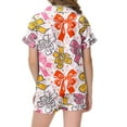 thumbnail image 4 of Girl Satin Pajamas Set Shorts Cute Shorts Sleeve V Neck Floral Print Bow Tie Open Front Silky Pjs Comfortable Cute Summer Shorts Outfit Gifts for Kids,Pink,150(10-11 Years), 4 of 5