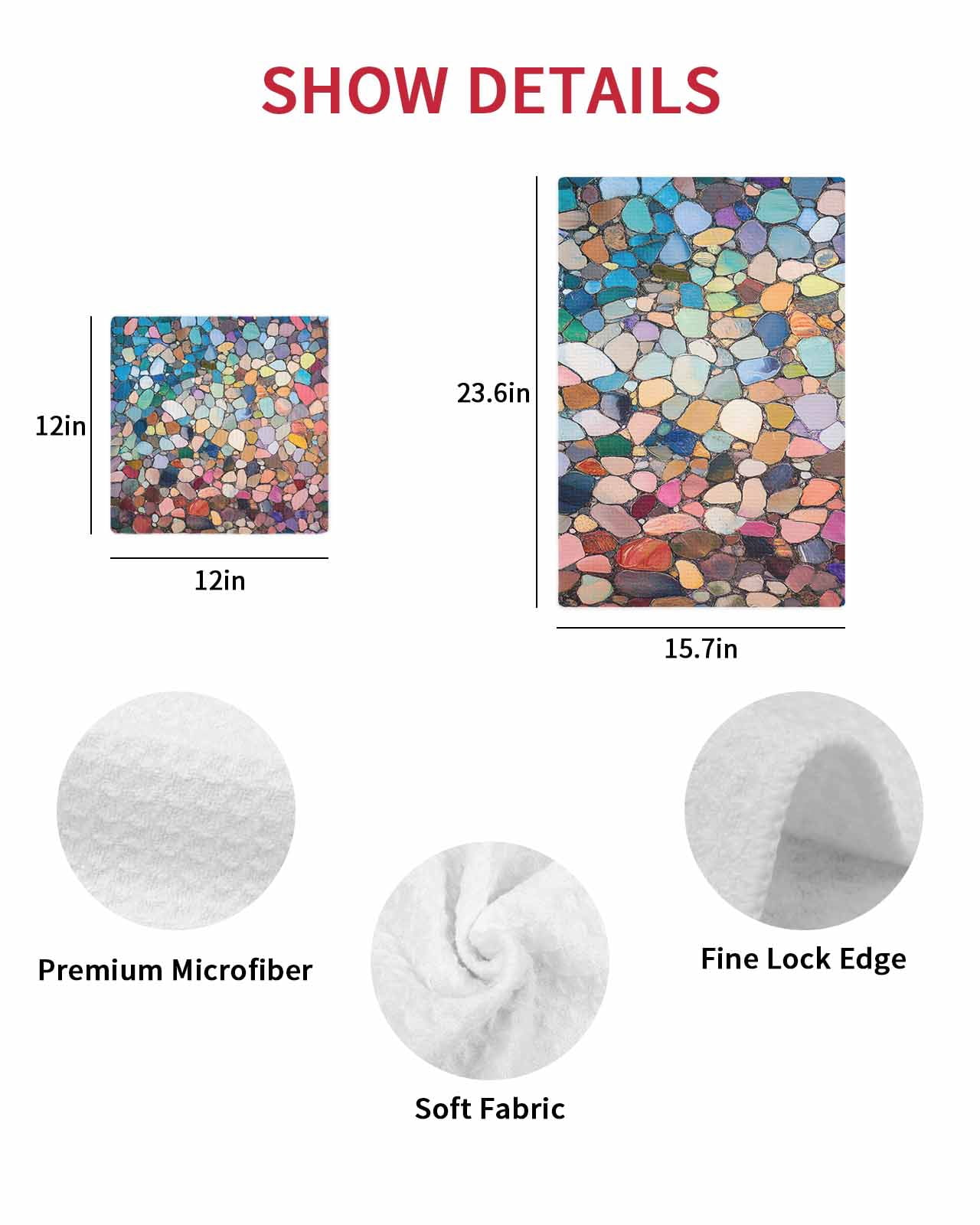 Colorful Stone Hand Towels Set,Waffle Weave Kitchen Towels 2 Pieces,Microfiber Hair Face Bath Tea Towel Absorbent Quick Drying Cleaning Dish Cloths,Rainbow Abstract Oil Painting Brushwork 15.7"x23.6"