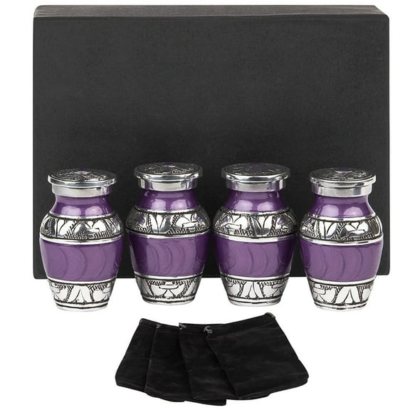 Forever Lane Classic Mini Cremation Urns for Ashes 4-Piece Keepsake Urn Set, Purple