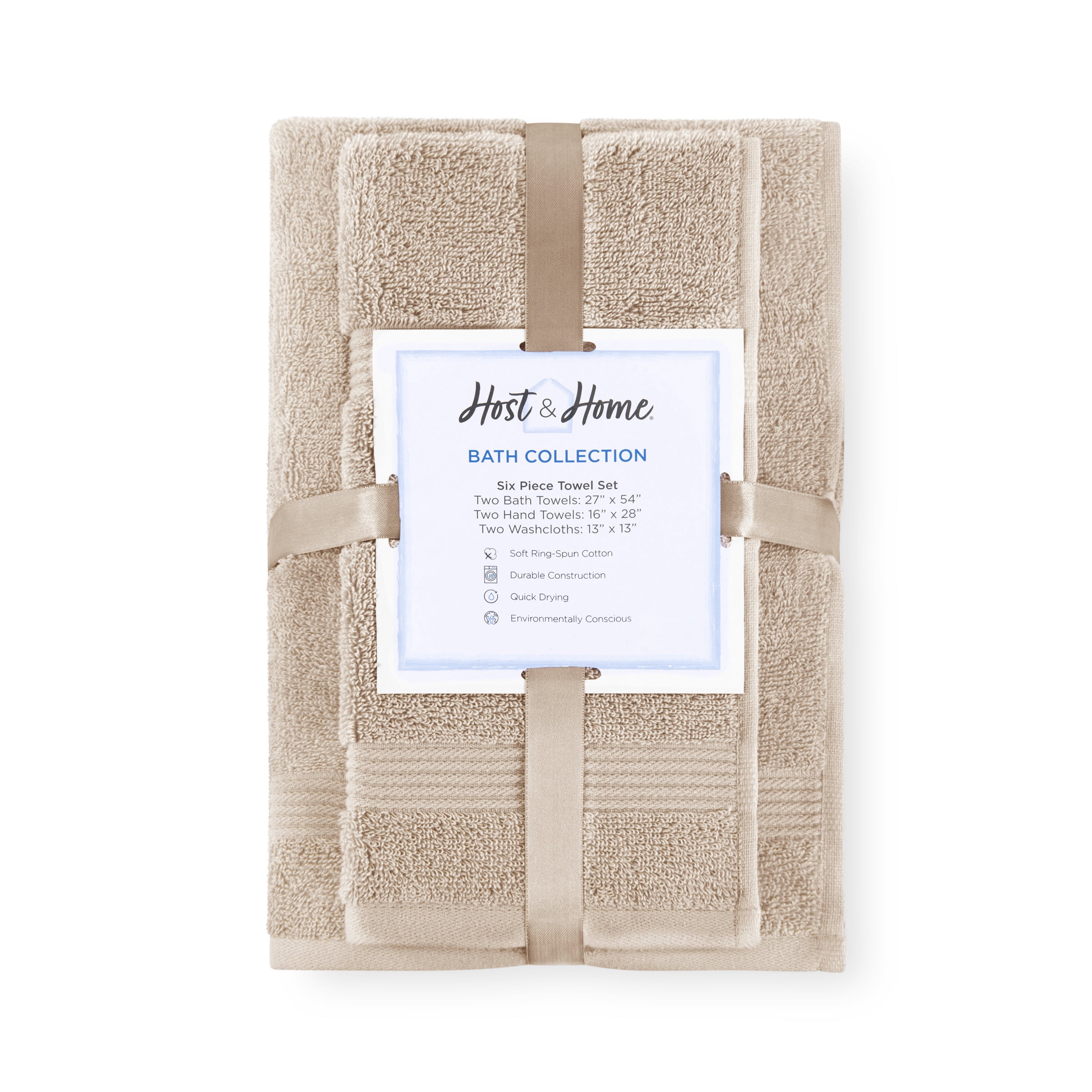 Host & Home Cotton 6-Piece Bath Towel Set - Soft & Absorbent - Latte Beige