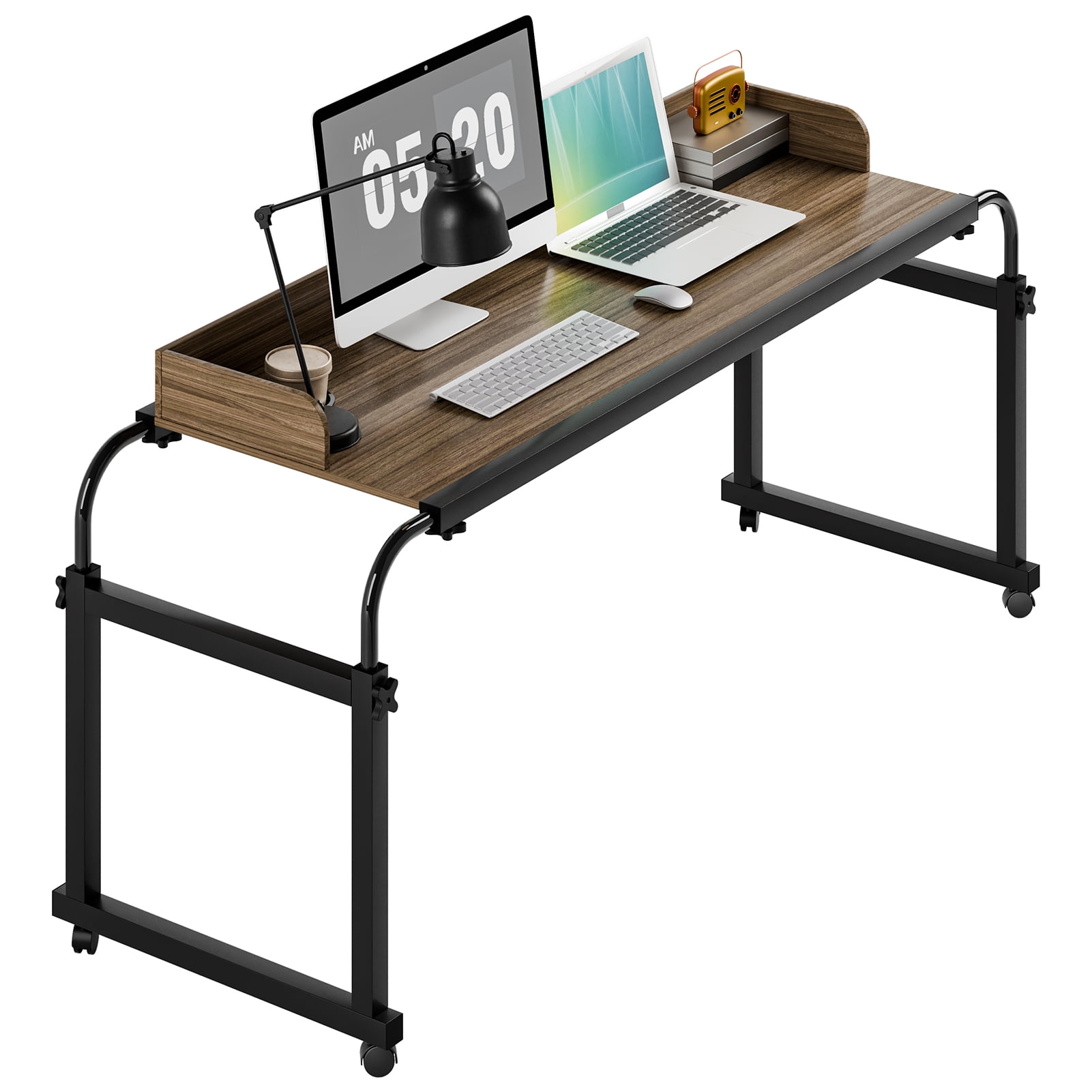 Hyasfey Standing Workstation Table,Overbed Table with 360 Degree Wheels, Mobile Bed Desk with Baffle, Cup Holder, Length Height Adjustable