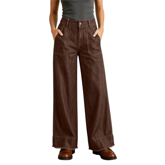 Vynhevius Women's Straight Leg Jeans Solid Button Zip Fly with Pockets Casual Full Length Denim Look Pants