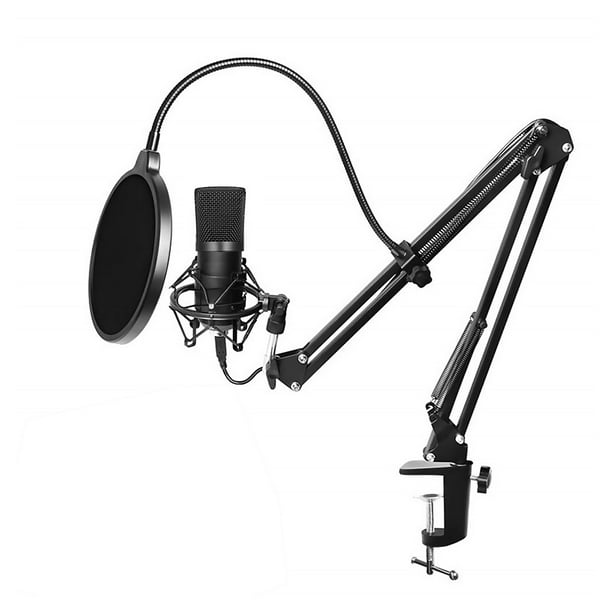 Amdohai Kit de microphone d'enregistrement de podcast USB 192 kHz/24 bits  Micro de diffusion de studio à condensateur professionnel avec support  Microphone à tête plate 