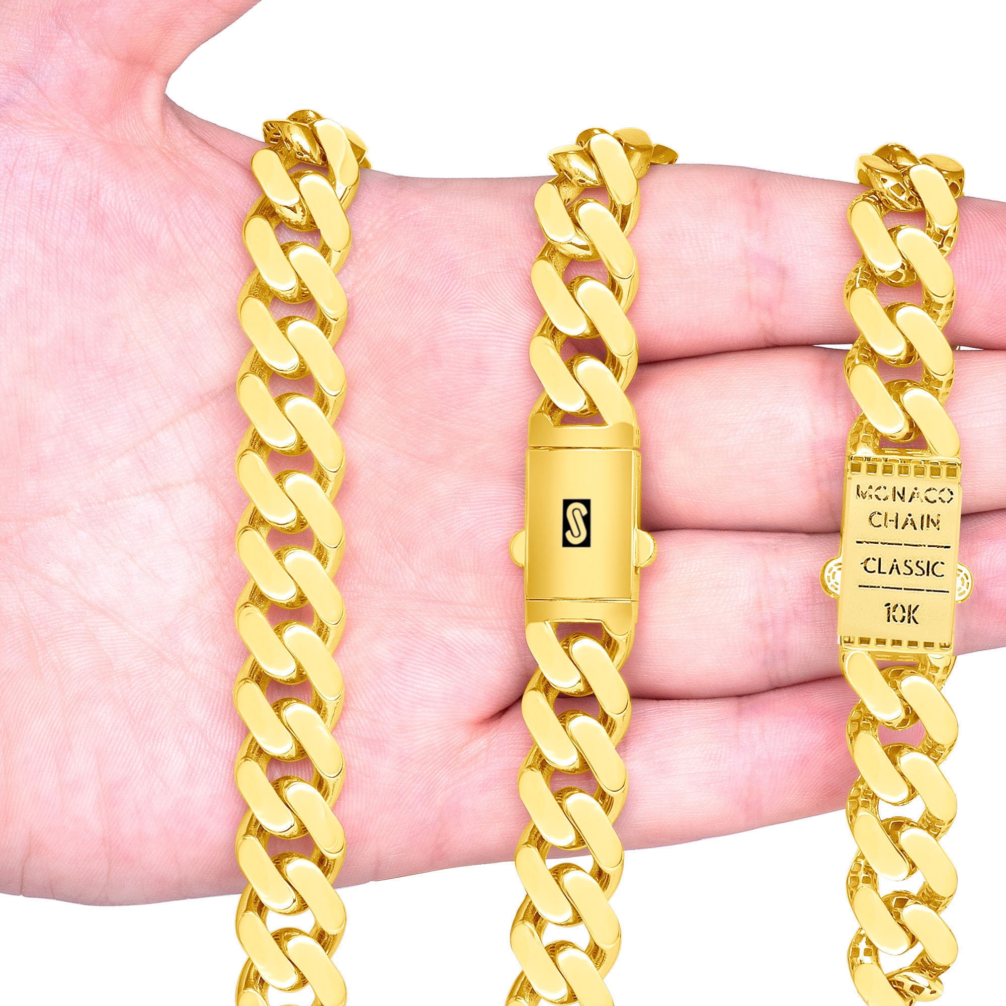 Nuragold 10k Real Yellow Gold Royal Monaco 13mm Miami Cuban Link Bracelet (7"-9") Italian Jewelry for Men