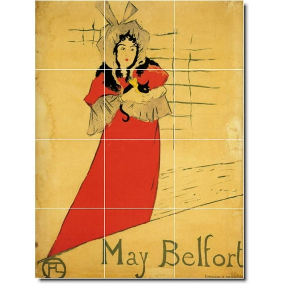 Ceramic Tile Mural-Henri Toulouse-Lautrec Poster Art Shower Tile Mural 18. 18" w x 24" h using (12) 6 x 6 ceramic tiles