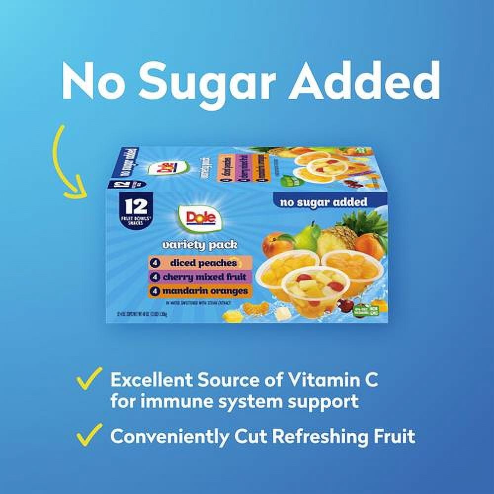 Dole Diced Peaches, Mandarin Oranges, And Cherry Mixed Fruit With No Sugar Added Variety Pack - Dole Fruit Bowls Snacks - 4 Oz Bowls - 12 Pack - Pack of 2