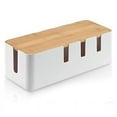 thumbnail image 3 of Caja de gestión de cables con tapa de madera, organizador de cables para TV, computadora y teléfono, 3 of 3
