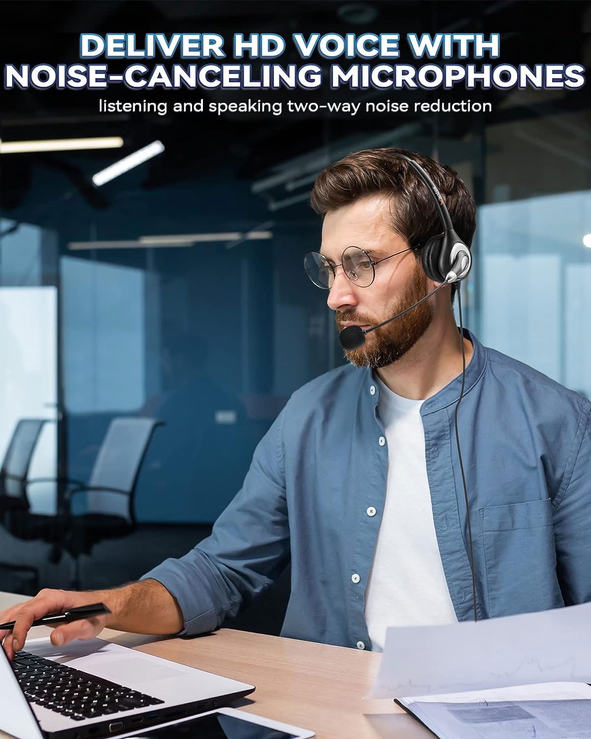 Wantek Wired USB Headset, Stereo Type C Headphones with Noise-Cancelling Microphone, In-Line Controls, PC/Mac/Laptop, Black