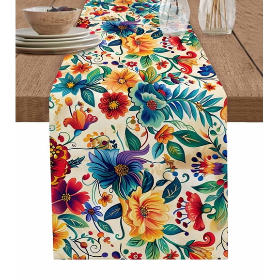 Ldtrchee Vintage Botanical Table Runner 72 Inches, Spring Floral Summer Vintage Bed Runner Dresser Scarves Tabletop for Indoor Outdoor Parties/Ceremony/Banquet, 16" x 72"
