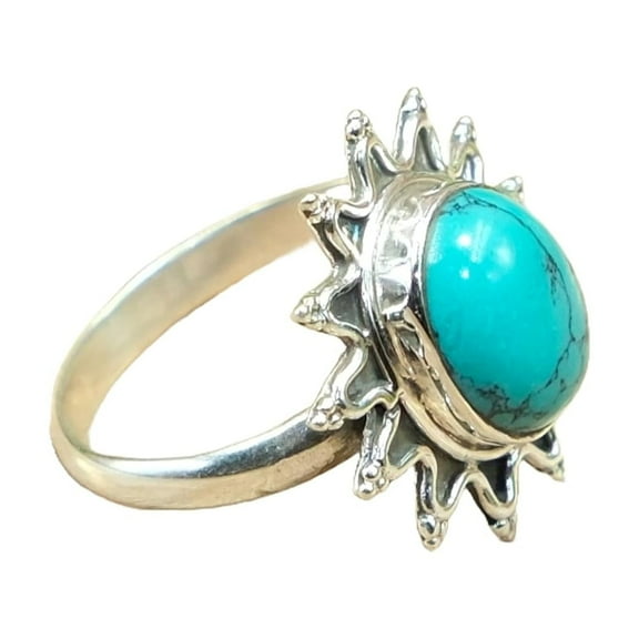 Tibetan Turquoise Gemstone 925 Sterling Silver Handmade Statement Ring Jewelry for Women