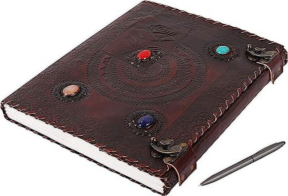 OVERDOSE Rose Chakra with 4 Stone Vintage Leather Journal - Handmade Antique Journal For Students & Office For Men Women Diary Leather Sketchbook Drawing - Size 10 X 13 Inches | 25 X 33 cm