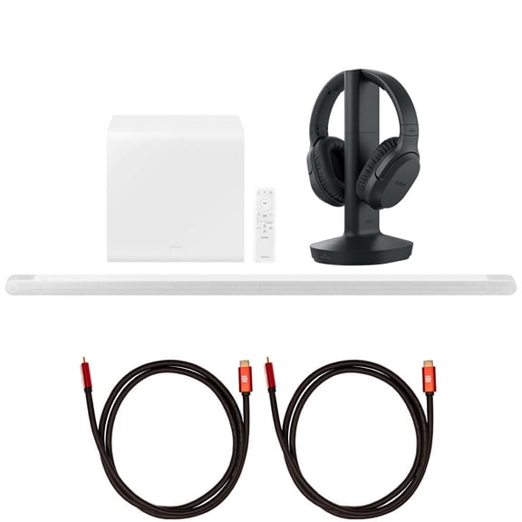 Samsung HW-S801B 3.1.2ch Soundbar w/ Wireless Dolby Atmos / DTS:X, White (2022) HW-S801B/ZA Bundle with Sony RF400 Wireless Home Theater Headphones and 2 Deco Gear HDMI Cables
