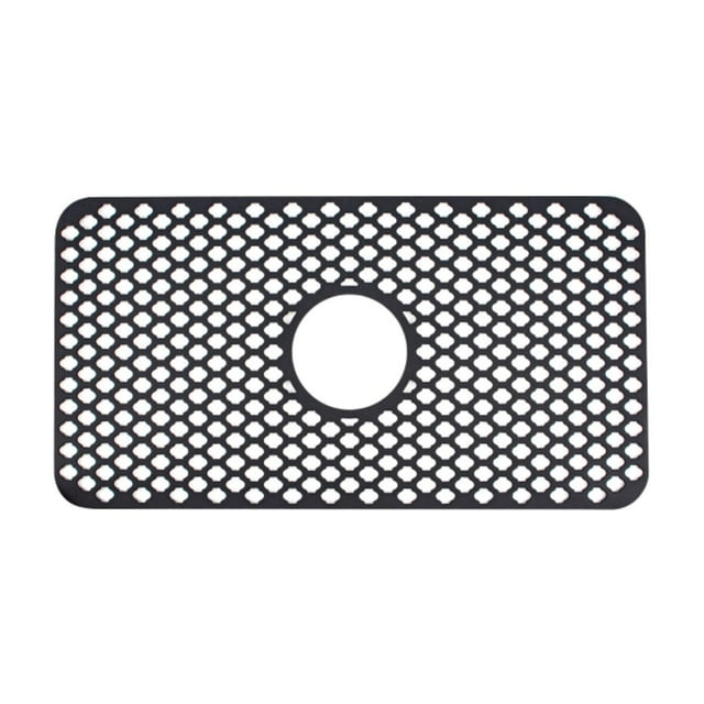 Luzkey Kitchen Sink Mat Silicone for Bottom of Kitchen Sink Reusable with Center Drain Anti Scratch Non Slip Sink Grid Sink Mat Grid Black