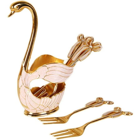 

Elegant Swan Base Holder Spoons Set Coffee Fruit Dessert Flatware Dinnerware for Home Decoration
