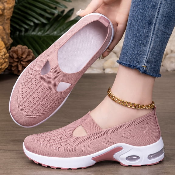 IEMIEMIEM Orthopedic Shoes for Women Arch Support Nurse Shoes Lightweight Slip on Non Slip Hiking Shoes Mesh Stretch Soft 2026 New Foam Shoes Pink 10 Wide