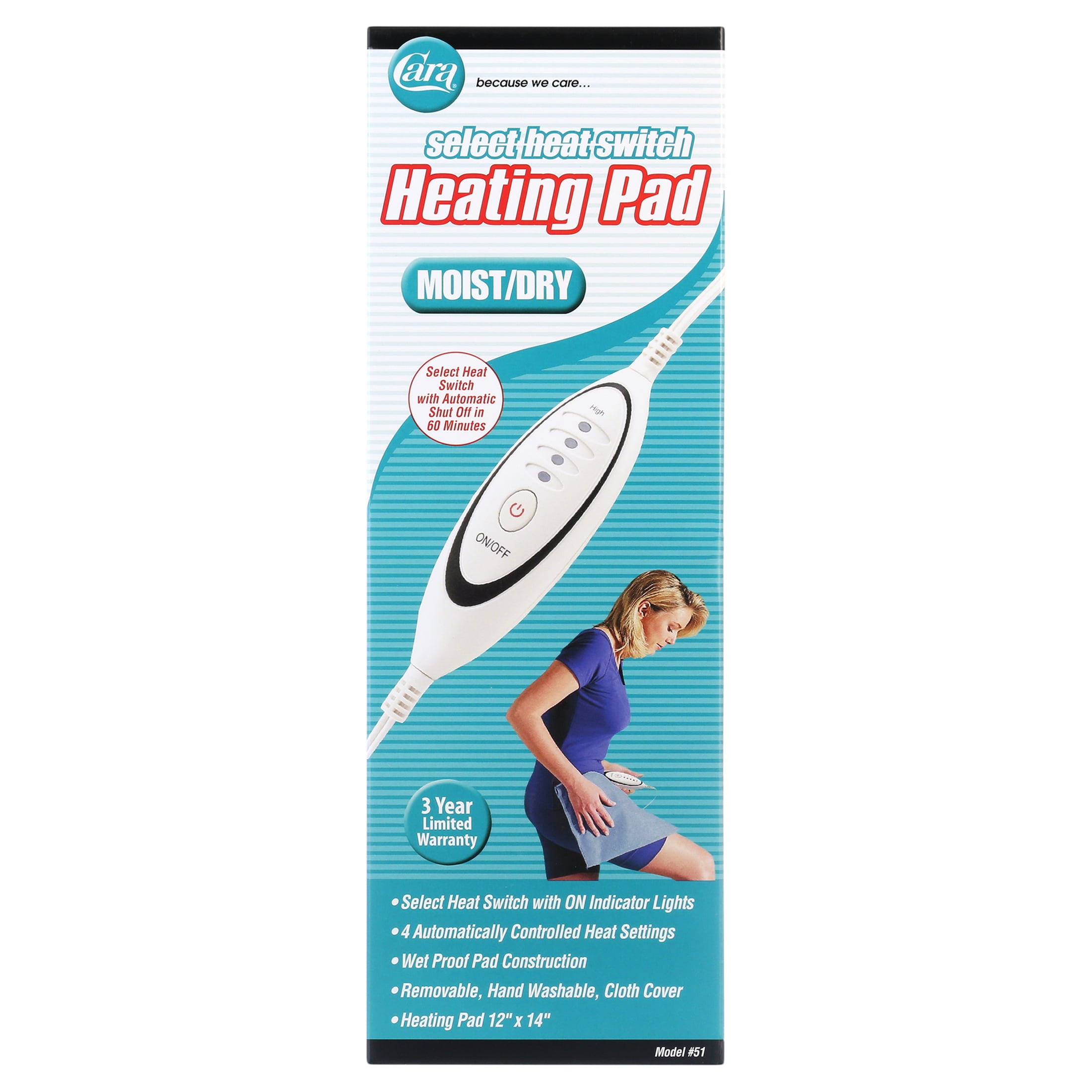 Cara Heating Pad, Select Heat Switch, Moist/Dry
